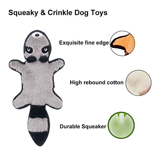 Kelong Juguete chillón de felpa para perro, juguete de peluche duradero con papel arrugado para perros pequeños, medianos y grandes (mapache)