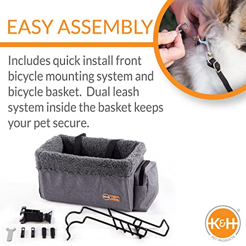 K&H PET PRODUCTS Travel Bike Basket for Pets Classy Gray Large 12 X 16 X 10 Inches