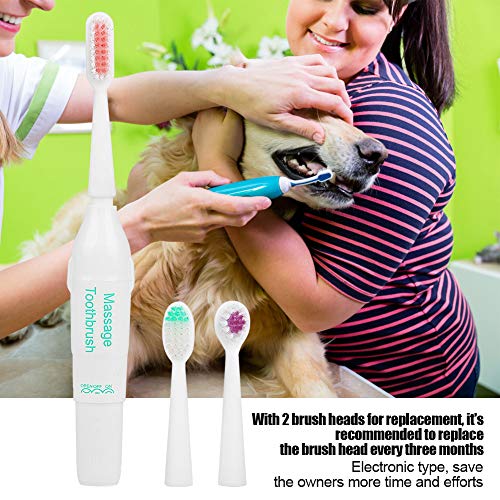 Kit de cepillo de dientes para mascotas, cepillo de dientes eléctrico antibacteriano para perros con 2 cabezales de cepillo, herramienta de onda de masaje para limpieza de mascotas sin batería(Verde)