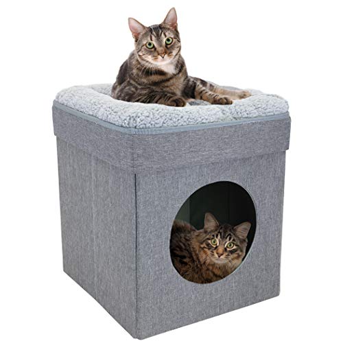 Kitty City Cama Grande para Gatos, Cubo apilable para Gatos, casa de Gato Interior/condominio para Gatos, Gato rascador, cojín, Cubo Gris