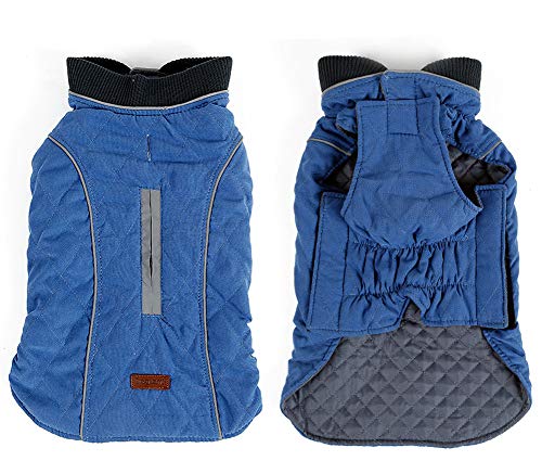 Komate Abrigo de Invierno para Perros Chaleco cálido con Vestido de Rayas Reflectantes para Perros pequeños medianos Grandes (M (Cofre: 50-58cm), Azul)