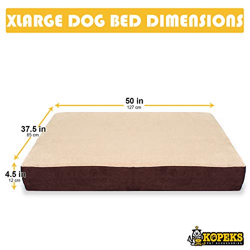 KOPEKS Cama rectangular de espuma viscoelástica para perro, incluye protector interior impermeable y funda extraíble, color marrón