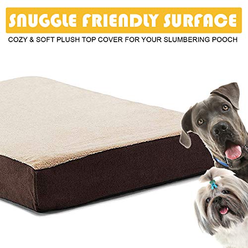 KOPEKS Cama rectangular de espuma viscoelástica para perro, incluye protector interior impermeable y funda extraíble, color marrón
