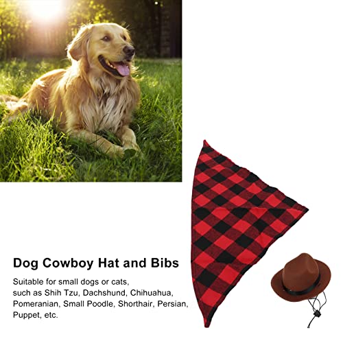 KUIDAMOS Accesorios de Disfraz de Vaquero para Mascotas, Sombrero Y Bufanda de Vaquero para Perros Divertidos Y Hermosos Ajustables para Perros Pequeños para Fotografía(marrón + Rojo)