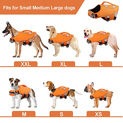 Kuoser Chaleco salvavidas para perro con ribete reflectante, chaleco salvavidas ajustable, traje de baño para perros pequeños, medianos y grandes en la piscina o en barco