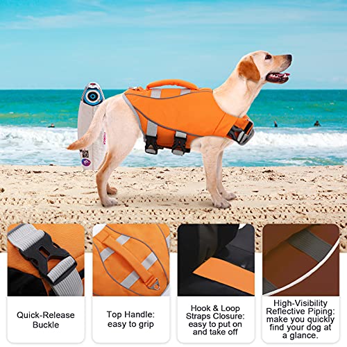 Kuoser Chaleco salvavidas para perro con ribete reflectante, chaleco salvavidas ajustable, traje de baño para perros pequeños, medianos y grandes en la piscina o en barco