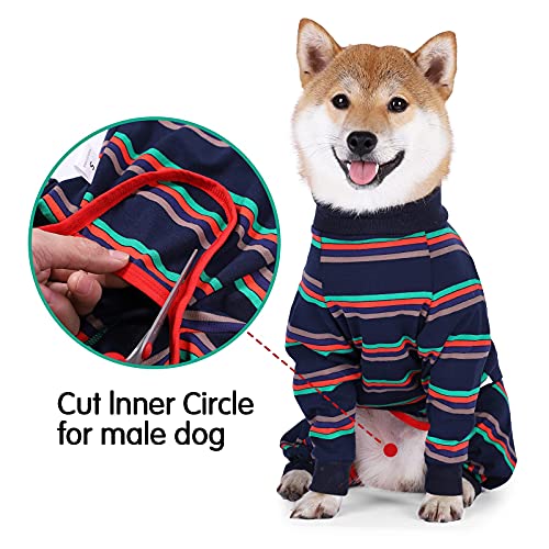 KZOBYD Pijama flexible para perro, para dormir, transpirable, cómodo para cachorro, con cuatro patas, para recuperación de perros, para interiores y exteriores (rayas, grande)