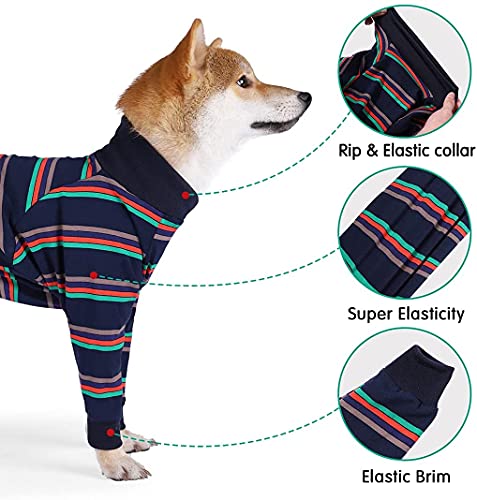 KZOBYD Pijama flexible para perro, para dormir, transpirable, cómodo para cachorro, con cuatro patas, para recuperación de perros, para interiores y exteriores (rayas, grande)
