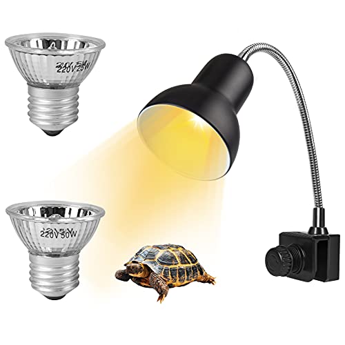 Lámpara de Calor para Reptiles, KEEHOM Lámpara de Calor para Tortugas Terrario Acuario Reptiles con Bombillas de 50 W + 25 W, Lámpara de Punto de Calor Giratoria UVA + UVB de 360 ​​°