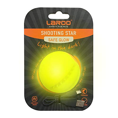 LaRoo Bola de Perro Brillante LED, Bola del Juguete del Perro de Silicio con USB Recargable Impermeable Dientes Limpios Pelota de Entrenamiento para Perros Pequeños, Medianos y Grande (Amarillo)