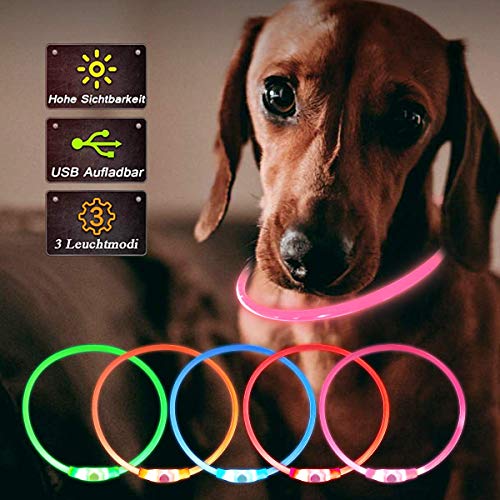 LED Collar Perro Collar de Seguridad, Collar de Perro de Mascota, Collar Luminoso Perro de Mascota, USB Recargable Collar de Seguridad para Mascotas Impermeable hasta (Pink)