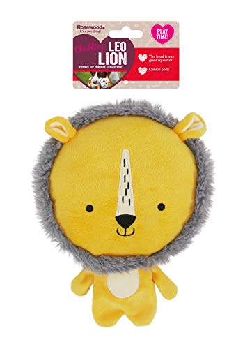 Leo Lion, Juguete Interactivo de Peluche para Perro con chirriador Gigante y Cuerpo Arrugado, Color Amarillo