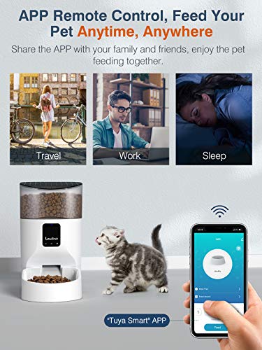 Lewondr 7L Comederos Automáticos para Mascotas, 2.4G WiFi Dispensador de Comida para Gatos Perros con Control Remoto de App Grabación de Voz y Temporizador Programable hasta 10 Comidas al Día, Blanco