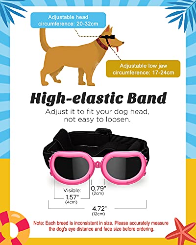 Lewondr Gafas de Sol para Mascotas, Anteojos Anti-Ultravioleta Niebla y Polvo con Correa Ajustable Elástica, Gafas Protectoras para Perros Pequeños para Fiesta Playa Viajar Tomar Fotografías, Rosa