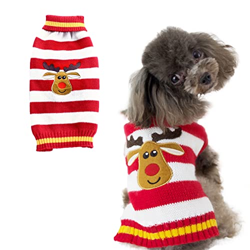 Lifegogo Jersey de Navidad para perros medianos y grandes, ropa de punto a rayas rojas y blancas, abrigo de invierno cálido para perro, suéter para perro, ropa - L