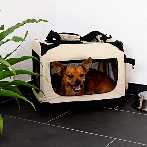 lionto Bolsa de Transporte para perros gatos box caja plegable (S) 50x34x36 cm Beige