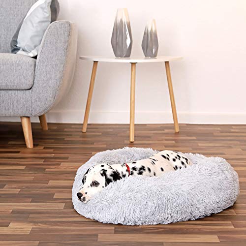 lionto Cama perros redonda cojín gatos sofá para perros donut (L) Ø 60 cm Gris claro