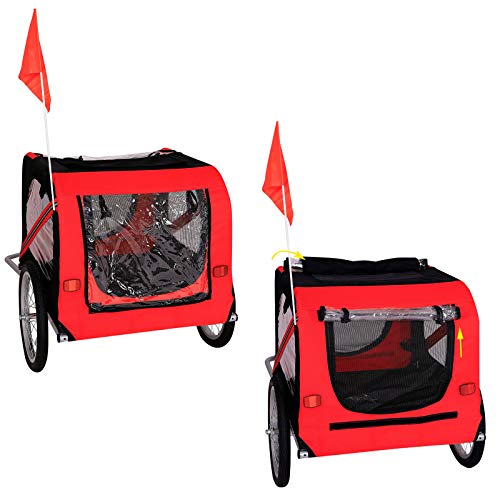 lionto Remolque de bicicleta para perros con enganche de remolque y cinturones de seguridad remolque para perros rojo/negro