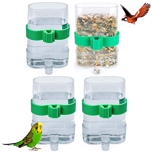 Liwein 4 Piezas Comedero Automático de Semillas para Pájaros Dispensador de Agua Jaula de Pájaros Alimentador Automático de Pájaros Comedero para Pájaros Mascotas Loros