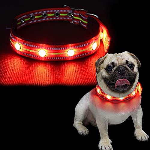 LKJYBG Collar luminoso LED para perro, recargable por USB, impermeable, tres modos de iluminación, adecuado para perros grandes, medianos y pequeños, rojo, M