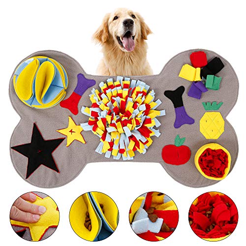 L&P Alfombra para perros con forma de hueso, juguete interactivo, lavable, para el aprendizaje, para entrenar en casa, juego de búsqueda, antideslizante, 90 x 55 cm