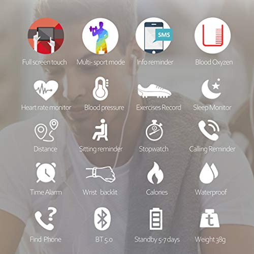 LTLJX Smartwatch, Reloj Inteligente para Deporte Mujer Hombre Impermeable IP67 con Pulsómetro, Cronómetros, Calorías, Monitor de Sueño, Podómetro Pulsera Compatible para Android e iOS,Azul