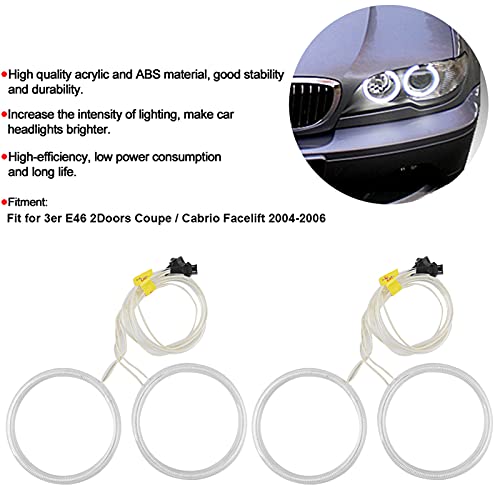 Luz de coche, 4 uds., Faros delanteros de ojos de ángel blancos para coche, anillos de halo LED de 106 mm / 4,2 pulgadas, ajuste de montaje para E46