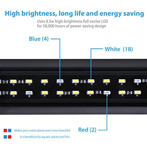 Luz LED Acuario,Pantalla Led Acuarios,Iluminacion Led para Peceras,Luz LED de 3 Colores Blanco/Rojo/Azul Ajustable para Acuarios (28CM-45CM)