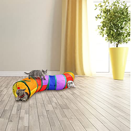 Lvjkes Tubo de túnel para Gatos, Mascotas Plegables túneles, Mascota Gato túnel de Juguete Plegable Cambia de Forma Adecuado para Gatitos y Conejos (Color del Arco Iris)