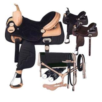 Manaal Enterprises Western Barrel Racing Trail Equestrian Horse Saddle Tack, cabeza a juego libre, cuello de pecho, riendas y almohadilla de sillín, tamaño de 10 a 18 pulgadas (asiento de 12 pulgadas)