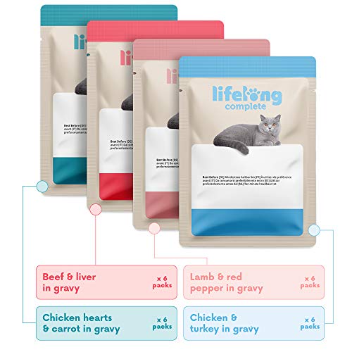 Marca Amazon - Lifelong Alimento completo para gatos adultos - Collección Tierra (24 x 85gr )