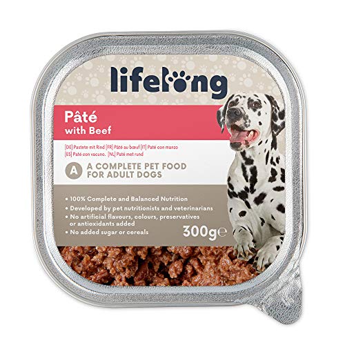 Marca Amazon - Lifelong Dog Food - Paté con vacuno, Paquete de 10 x 300g