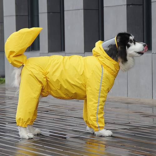 Mascota Perros Poncho de Lluvia con Capucha Visera Transparente y Cuello,Chubasquero Ropa Impermeable de Cuatro piernas Cobertura Completa para Perros pequeños, medianos y Grandes Amarillo 9XL