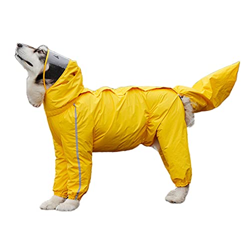 Mascota Perros Poncho de Lluvia con Capucha Visera Transparente y Cuello,Chubasquero Ropa Impermeable de Cuatro piernas Cobertura Completa para Perros pequeños, medianos y Grandes Amarillo 9XL