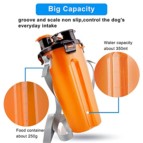 MATT SAGA Botella de Agua para Perros Portatil Envase de Comida para Perros con 2 Plegable Tazones para Perros Gatos Mascotas Adecuado para al Aire Libre Caminar Viajar (Naranja)