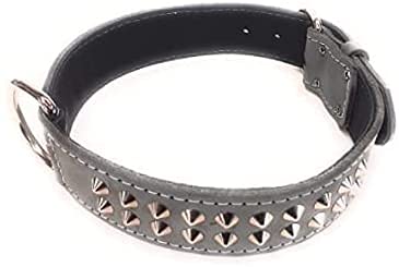 M&D Collar de perro de cuero gris de 3,8 cm de ancho con diseño de tachuelas para perros como Staffordshire Bull Terrier, Bulldogs Inglés, Pit Bull y muchos más (pequeño: 40,6 cm - 50,8 cm)