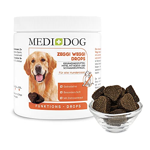 Medidog Zeggi Weggi - Gotas de protección para perros, 400 g, prensadas en frío y sin cereales, con aceite de comino negro, aceite de coco y cistrose, hipoalergénicas