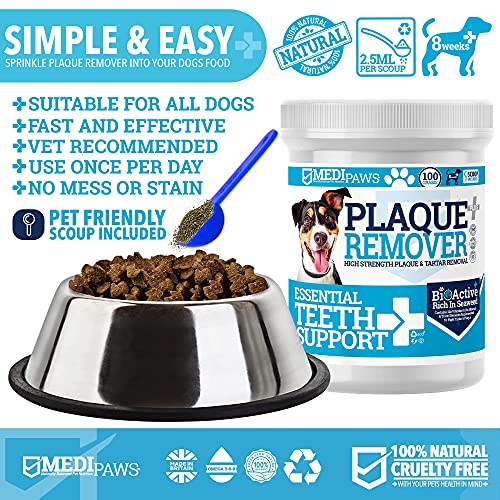 MediPaws® removedor de placa para perros de 100 g para dientes de perro y mal aliento, no necesita cepillo de dientes para perros o pasta de dientes para perros, gatos y mascotas