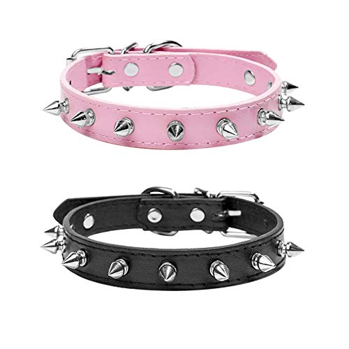 Mein HERZ 2 Pcs Collar de Perro con púas, Elegante Collar de Perro Punk Collar de Perro Tachuelas Collar de Perro para Perros, Tamaño Ajustable, para Perros pequeños y medianos, Rosa + Negro