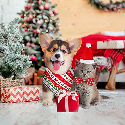 MELLIEX 3 Piezas Disfraces Navidad para Gatos Perros con Collares de Pajarita Sombrero de Navidad Pañuelos Accesorios Ropa de Mascotas para Gatos Perros