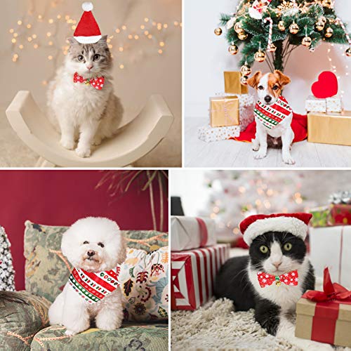MELLIEX 3 Piezas Disfraces Navidad para Gatos Perros con Collares de Pajarita Sombrero de Navidad Pañuelos Accesorios Ropa de Mascotas para Gatos Perros