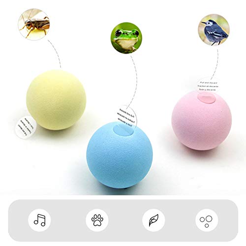 mementoy 3 bolas de juguete interactivas para gato, hierba gatera rellenable, simulan animales sonidos reales (pájaro/rana/cricket)