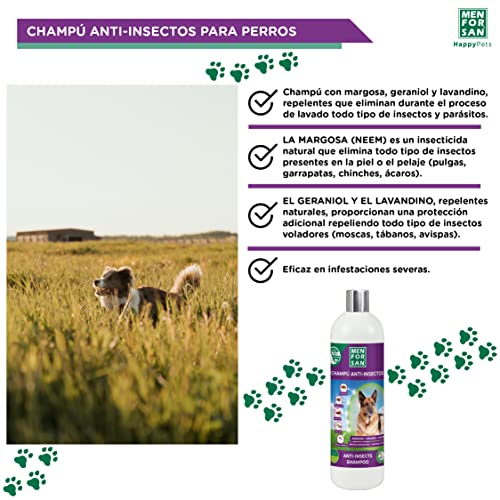 MENFORSAN Champú Anti-Insectos Perros 1L | 3 Activos Naturales Margosa, Geraniol y Lavandino | Elimina Todo Tipo de Insectos