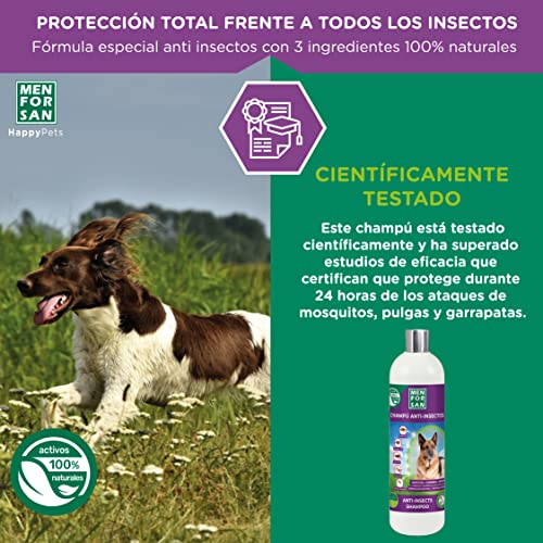MENFORSAN Champú Anti-Insectos Perros 1L | 3 Activos Naturales Margosa, Geraniol y Lavandino | Elimina Todo Tipo de Insectos