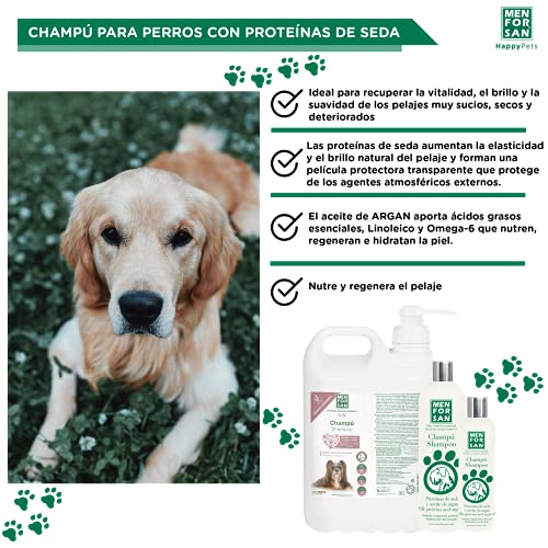 MENFORSAN Champú Perros con Proteínas de Seda y Aceite de Argán 1L, Revitaliza el Pelaje de la Mascota