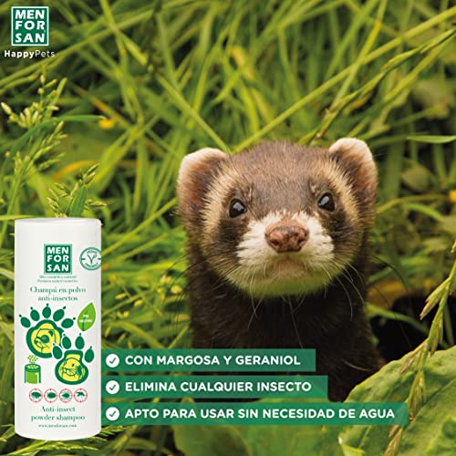 MENFORSAN Champú Repelente en Polvo para roedores, Conejos y Hurones 250gr, Limpieza y protección en seco, Producto Vegano, Blanco