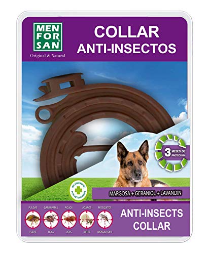 MENFORSAN Collar perros antiparasitario para perros con margosa, geraniol y lavandino, 57 cm de largo auto ajustable