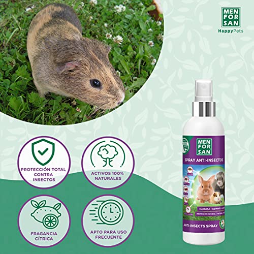MENFORSAN Spray Anti-Insectos de Uso Directo para roedores, Conejos y Hurones 125ml, con Ingredientes insecticidas Naturales, Margosa, Gerniol y Lavandino