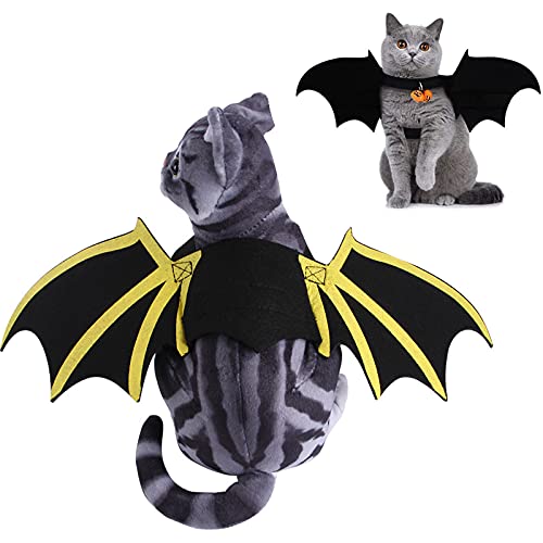 MHwan Alas de Perro, Disfraz de Perro de Halloween, Alas de murciélago para Mascotas de Halloween con Campana de 2 Calabazas para Cachorro y Gato (Negro)