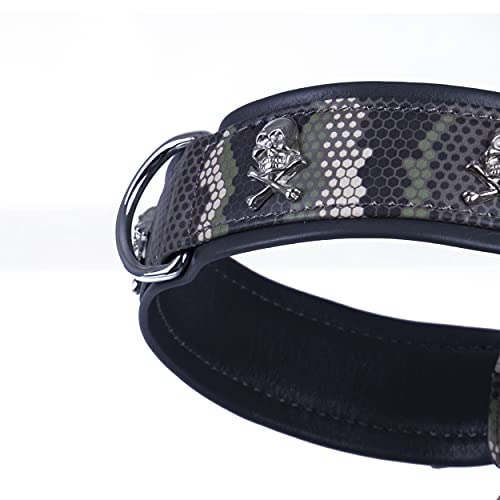 MICHUR Skully Collar de Cuero para Perros Collar de Cuero para Perros Cuero Negro con Cabeza de Calavera Aplicaciones Disponibles en Diferentes tamaños